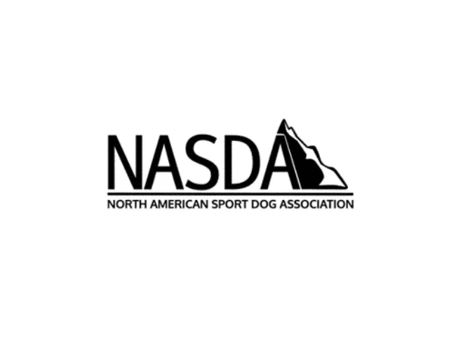 A black and white logo of the north american sport dog association.